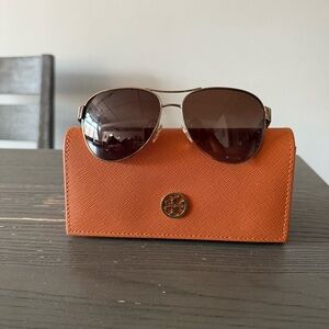 Tory Burch Aviator Sunglasses with Orange Case